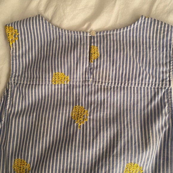 J. Crew blue striped, size 4, yellow pineapple embroidered, side tie tank. - Picture 13 of 13